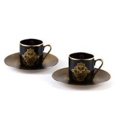 Siyah Sırlı Karo Kahve Fincan 2\'li Set